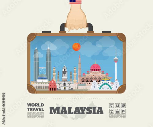 Hand carrying malaysia Landmark Global Travel And Journey Infographic Bag. Vector Design Template.vector/illustration.