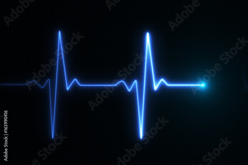 Blue glowing neon heart pulse graphic illustration photo