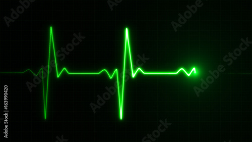 Fotografi Neon Heart beat pulse in green illustration
