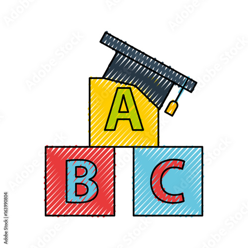 hat graduation with alphabet blocks vector illustration design