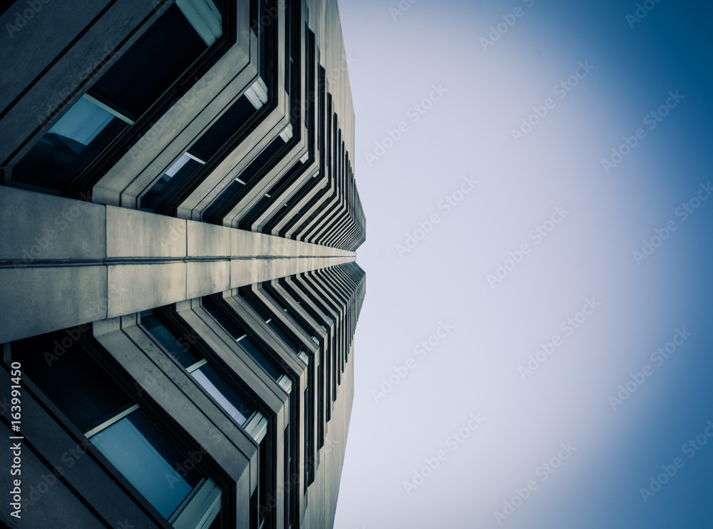 Half- Modern building adjusted to far right, image half of image, balance, equality, equal. Abstract design, modern art, abstract art. Half- Modern building adjusted to far right, image half of image, balance, equality, equal. Abstract design, modern art, abstract art.