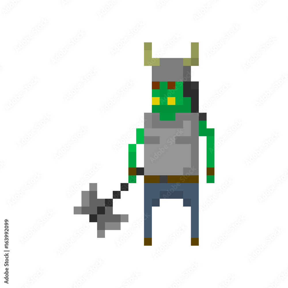 Fototapeta premium Pixel orc warrior for games and applications