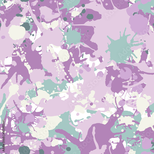 Green and pink shades ink paint splashes seamless pattern