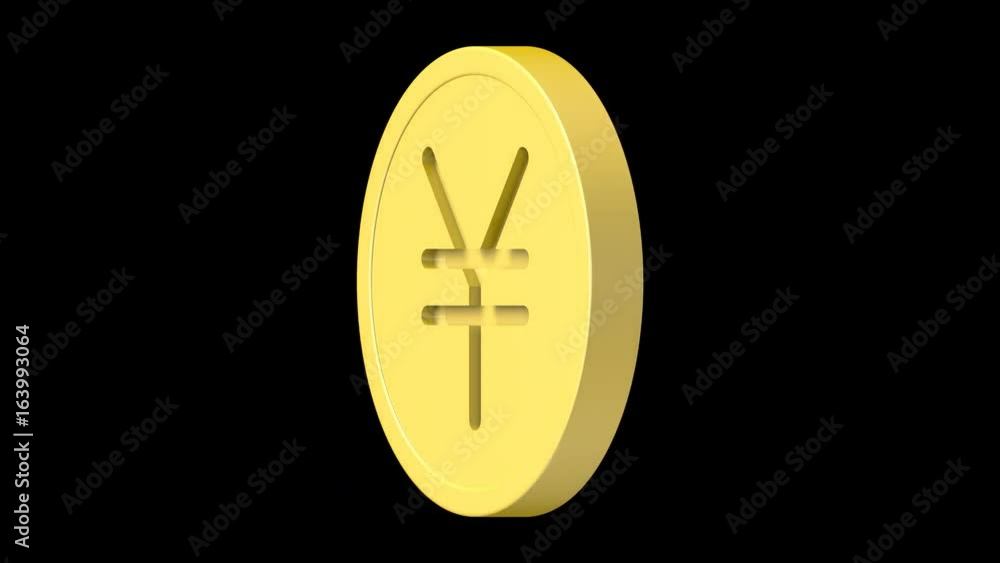 Yen sign on golden coin, seamless looping (alpha channel) Yen sign on golden coin, seamless looping (alpha channel)