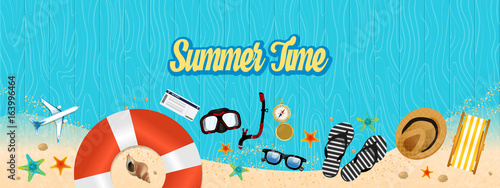 Summer holiday vacation concept, Wooden floor flat vector illustration