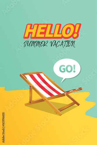 Summer holiday vacation concept, Sunbed and Calligraphy vector flat illustration