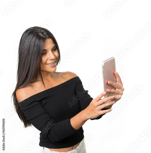 Woman using smart phone camera