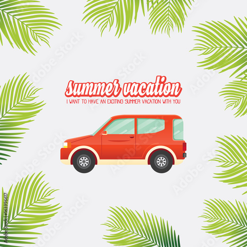 Cute flat design style travel SUV and Retro Classic typography