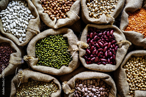 Variety of seeds products on the sack photo
