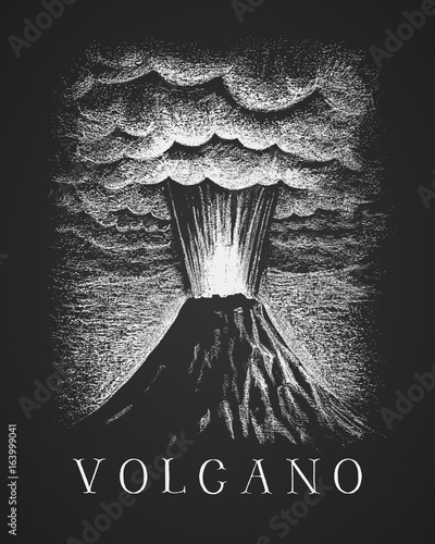 Volcanic eruption. Chalk drawing