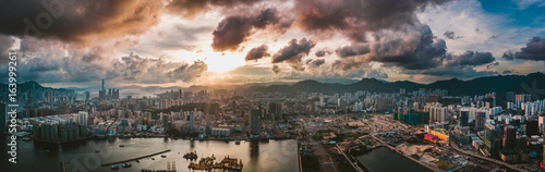 Photography Aerial view of Hong Kong Island and Kowloon on sky