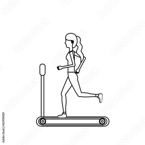 line healthy woman doing exercise in the runing mashine