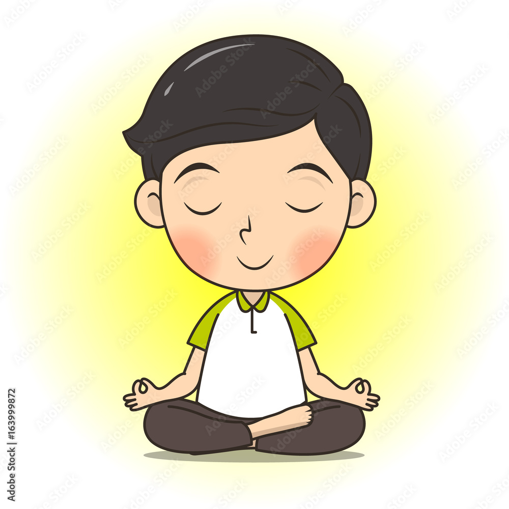 Cute boy meditate yoga pose cartoon illustration Stock Vector | Adobe Stock