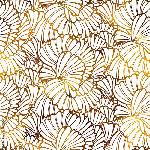 Abstract floral seamless pattern. Warm color palette.