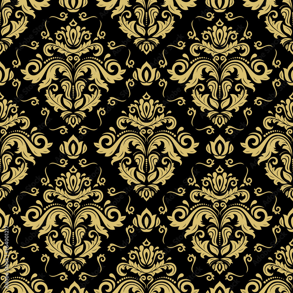 Orient vector classic pattern. Seamless abstract background with repeating elements. Orient black and golden background Orient vector classic pattern. Seamless abstract background with repeating elements. Orient black and golden background