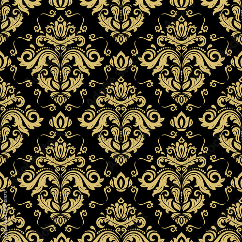 Orient vector classic pattern. Seamless abstract background with repeating elements. Orient black and golden background