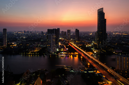 The light on the road at night in Bangkok, Thailand on April 16, 2015.