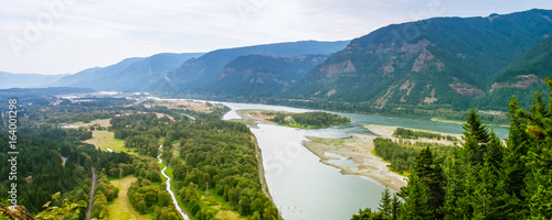 Panoramic View of Columbia River Gorge, looking east, as seen from top of Beacon Rock - Vancouver, WA