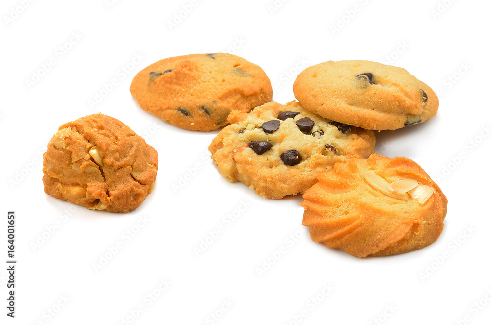 Almond cookies-Chocolate chips cookie isolated on white