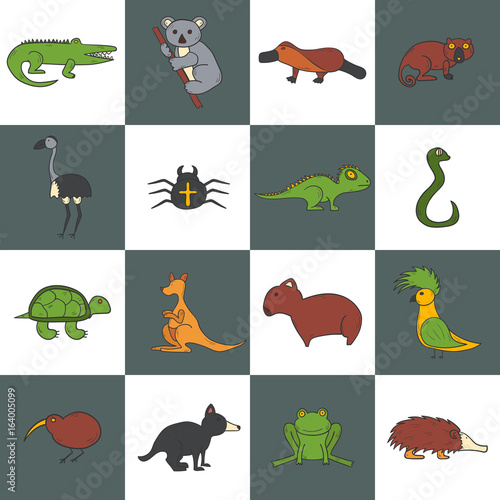 Vector cartoon hand drawn australian animals