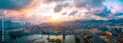 Photography Aerial view of Hong Kong Island and Kowloon on sky