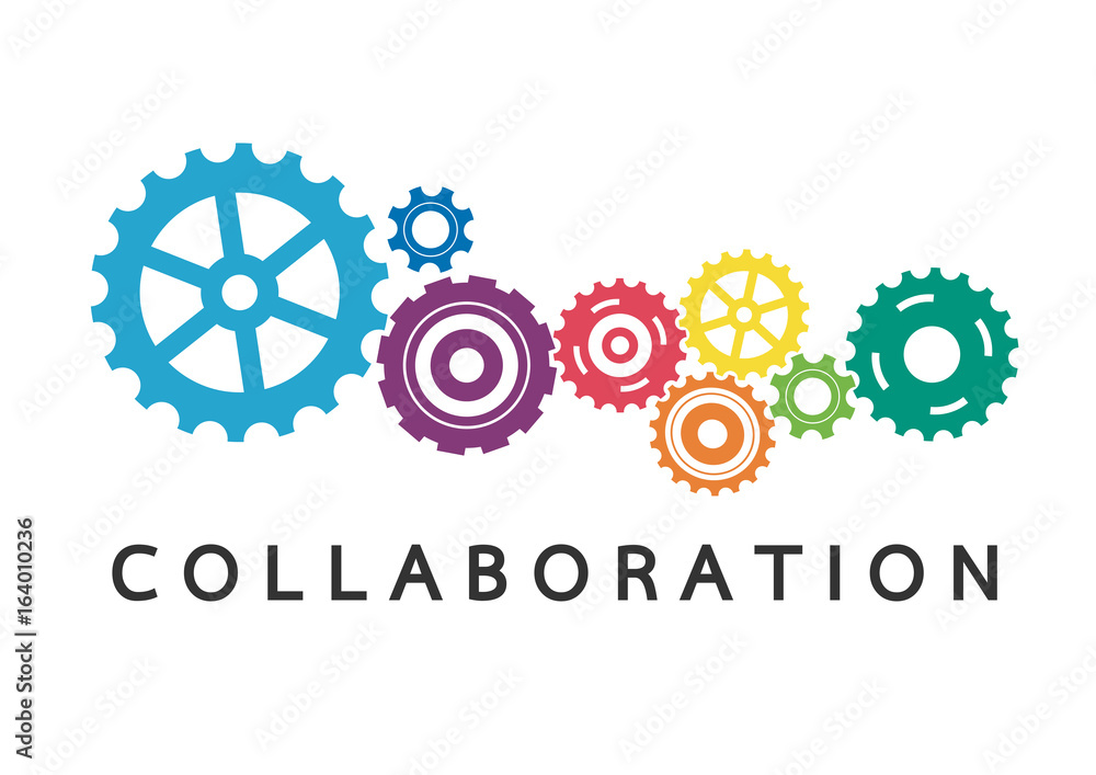 Gears for cooperation or teamwork with red leader Gears for cooperation or teamwork with red leader