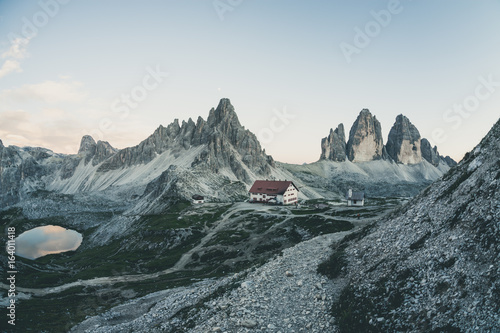 Panoramic vintage style view of Tre Cime