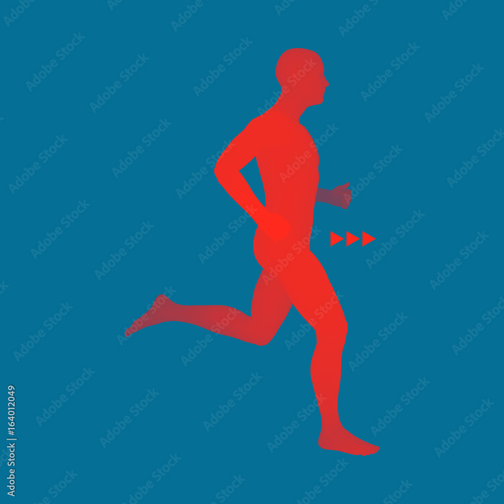 3d Running Man. Design for Sport, Business, Science and Technology. Vector Illustration. Human Body.
