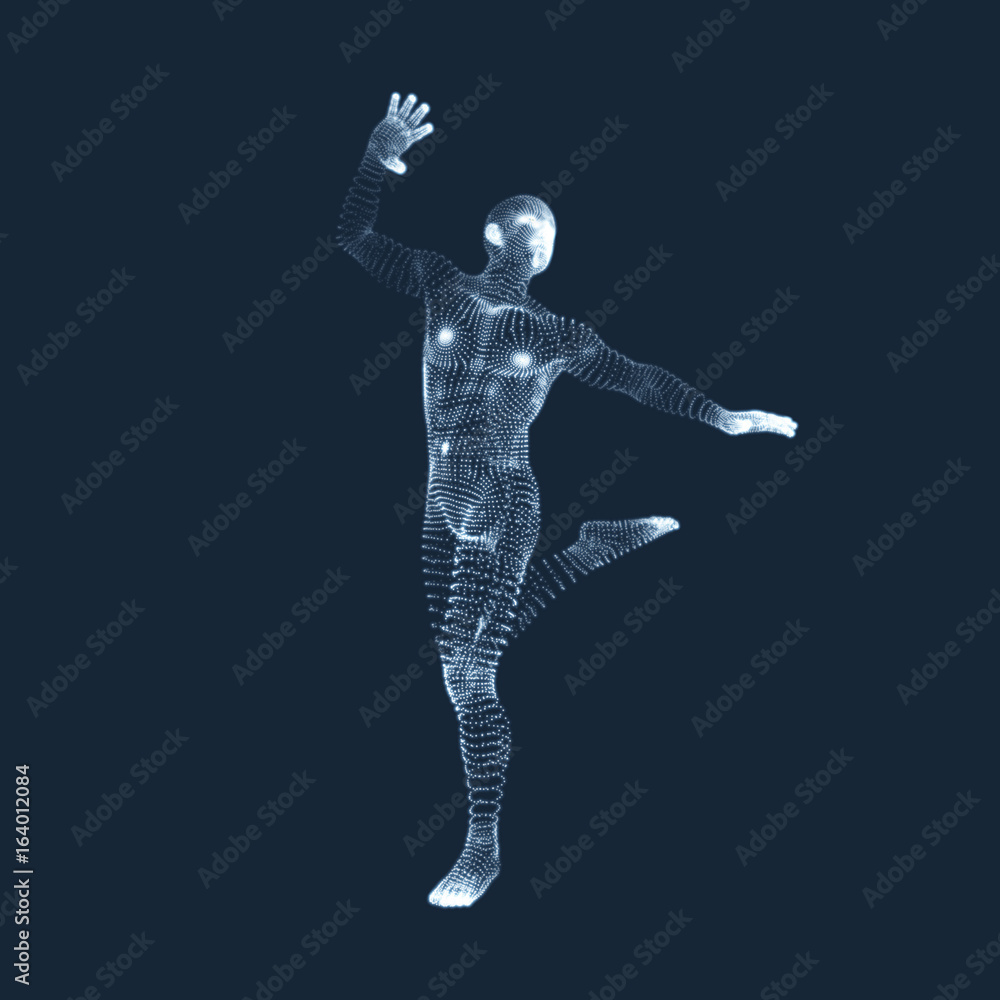 Silhouette of a Dancer. A Dancer Performs Acrobatic Elements. 3D Model of Man. Sport Symbol. Design Element. Vector Illustration.