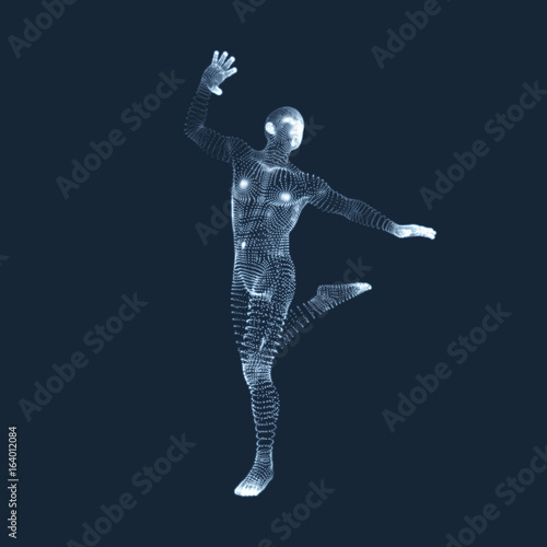 Silhouette of a Dancer. A Dancer Performs Acrobatic Elements. 3D Model of Man. Sport Symbol. Design Element. Vector Illustration.