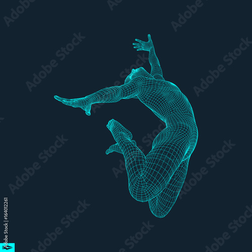 Silhouette of a Dancer. A Dancer Performs Acrobatic Elements. 3D Model of Man. Sport Symbol. Design Element. Vector Illustration.