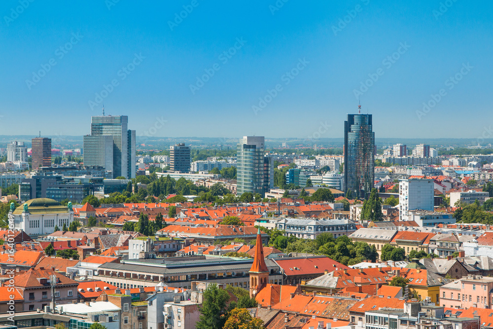Fototapeta premium Zagreb down town skyline and modern business towers panoramic view, Croatia capital 