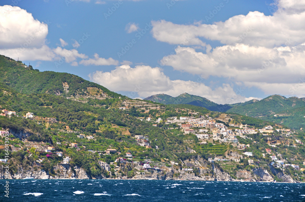 View of the Amalfi coast from the sea