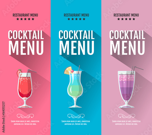 Flat cocktail menu design. Set of banners photo