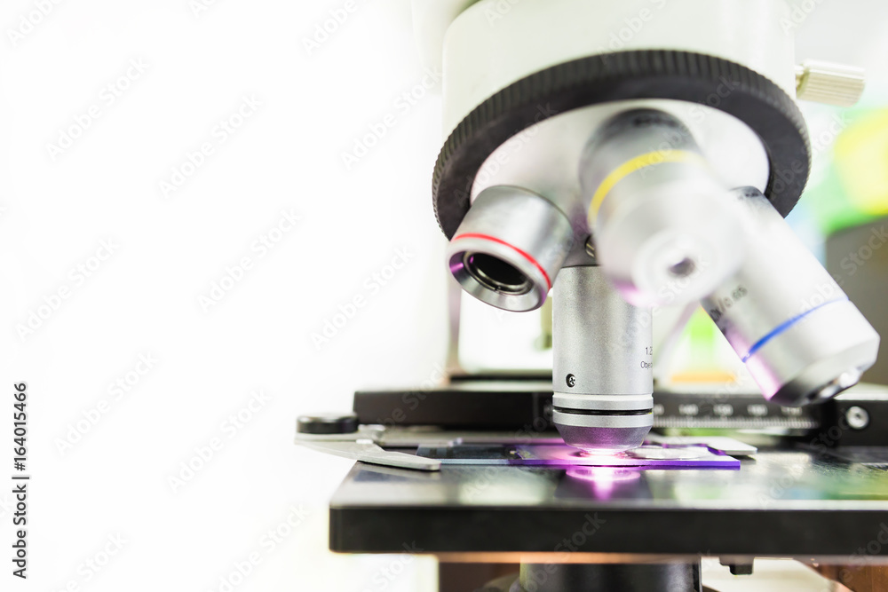 Microscope in the laboratory which use for detect the objects that are too small for the naked eye.Picture for concept such as hospital, doctor, medical equipment, health and science. Microscope in the laboratory which use for detect the objects that are too small for the naked eye.Picture for concept such as hospital, doctor, medical equipment, health and science.