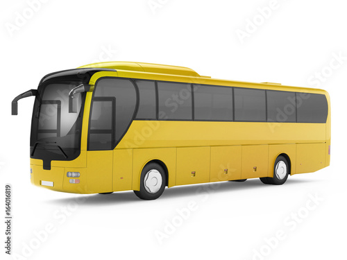 Yellow big tour bus isolated on a white background. 3D rendering