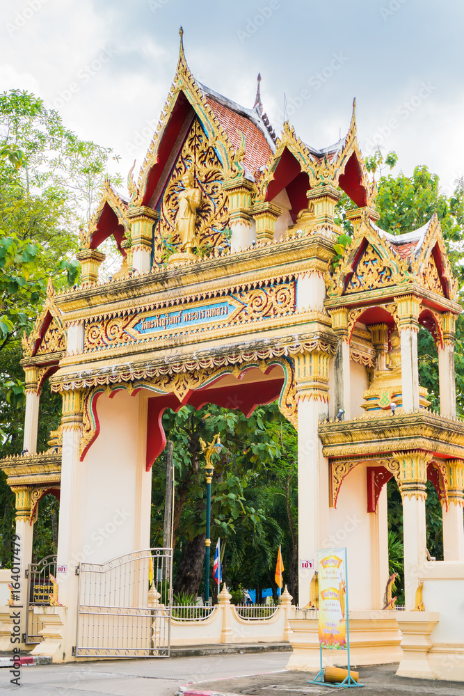 Trang, Thailand , July 11,2017: The entrance to the ancient temple This is the temple of Buddhist monks living in Buddhism. It is one of the famous temples of Thailand.