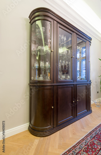 Wooden display cabinet in luxury villa