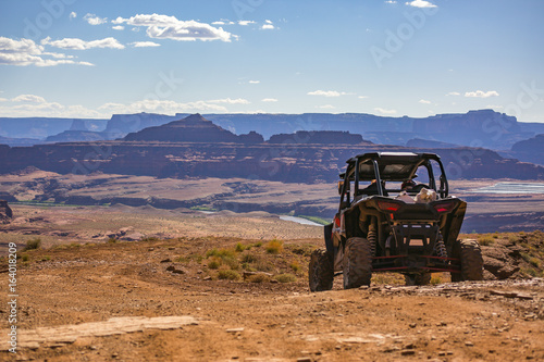 Off road vehicle views of Moab Utah trails on bright sunny days