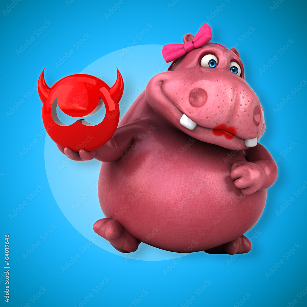 Obraz premium Pink Hippo - 3D Illustration