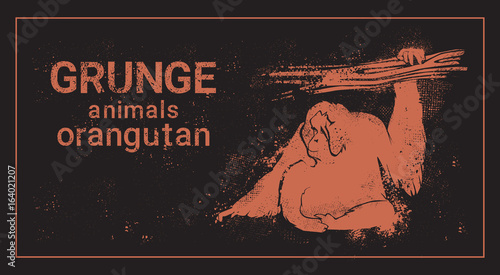 Silhouette Orangutan In Grunge Design Style Animal Icon Vector Illustration
