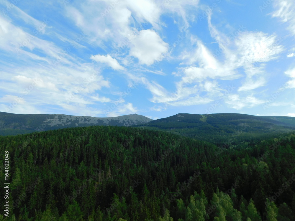 View on Karkonosze mountains in sunny day