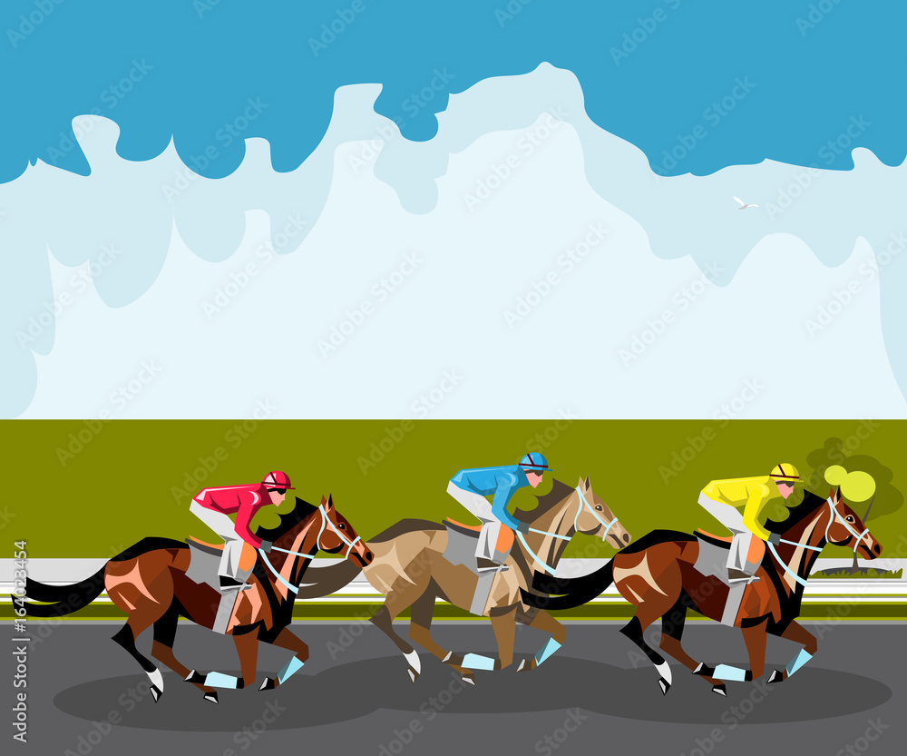 Three racing horses competing with each other. Three racing horses competing with each other.