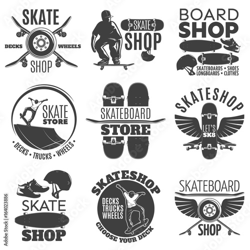 Vintage Skateboarding Shop Emblems Set