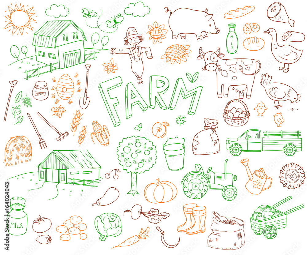Doodle Farming Icons Set