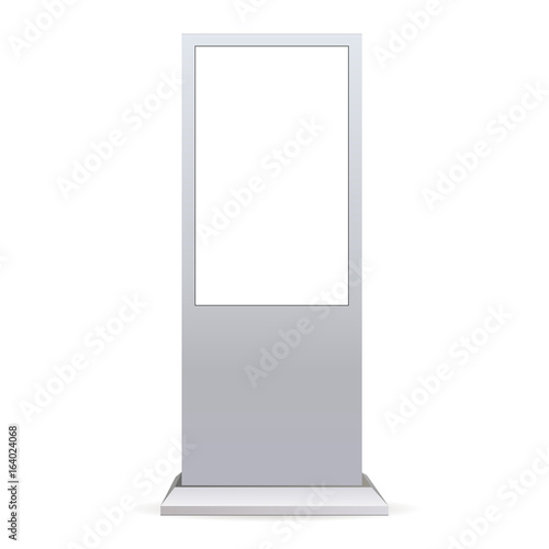 Outdoor touch screen kiosk isolated on white background. Stand digital signage with blank screen. Vector illustration