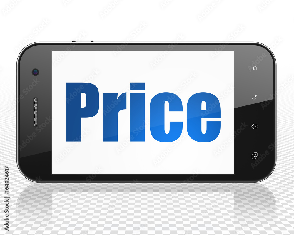 Advertising concept: Smartphone with Price on display Advertising concept: Smartphone with Price on display