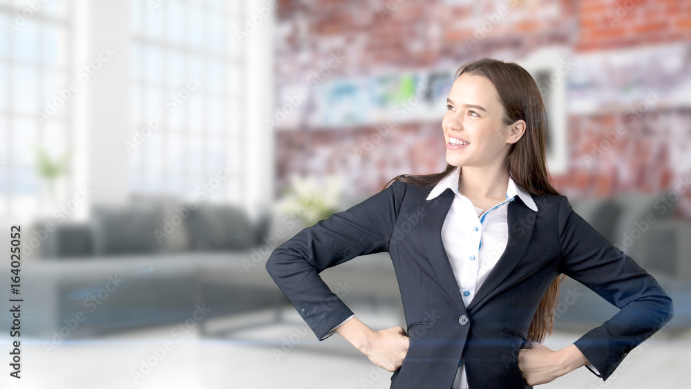 Young Business woman over interior background Young Business woman over interior background