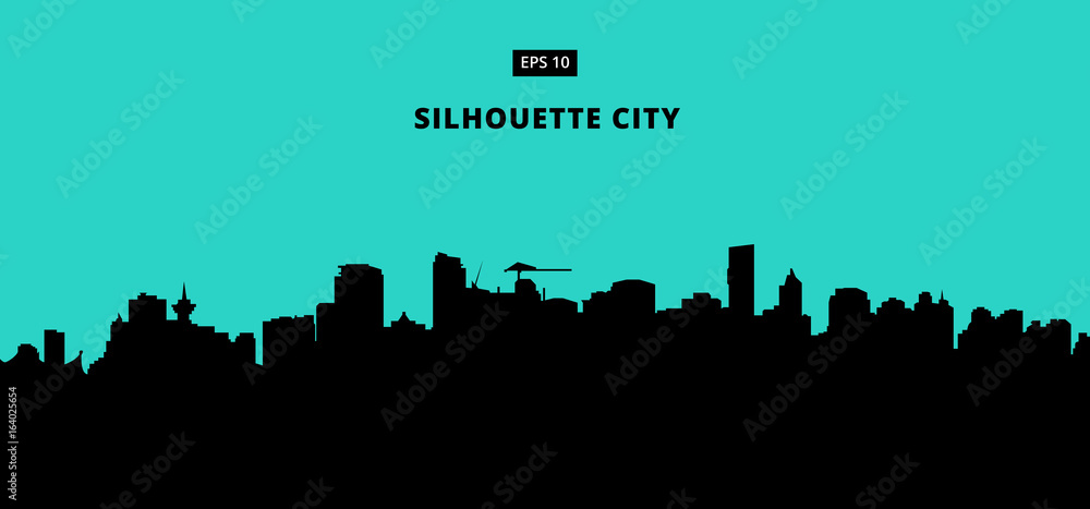 silhouette city on blue background. The flat vector