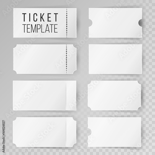 Ticket Template Set Vector. Modern Mock Up Wedding, Cinema, Birthday Or Circus Tickets Template. Transparent Background